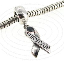 Sterling Silver Ribbon Breast Cancer Survivor Dangle Bead for European Charm Bracelets
