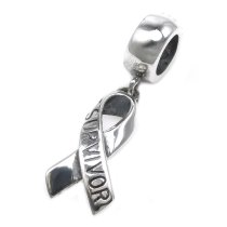 Sterling Silver Ribbon Breast Cancer Survivor Dangle Bead for European Charm Bracelets