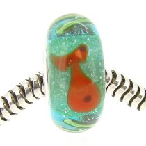 Sterling Silver Goldfish Aquarium with Bubble Green Murano Glass Bead for European Charm Bracelets
