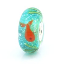 Sterling Silver Goldfish Aquarium with Bubble Green Murano Glass Bead for European Charm Bracelets