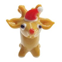 Sterling Silver Christmas Rudolph Reindeer Red Nose Deer Glass European Bead Charm