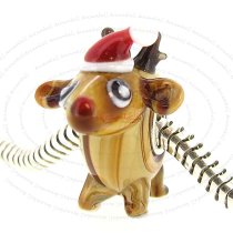 Sterling Silver Christmas Rudolph Reindeer Red Nose Deer Glass European Bead Charm