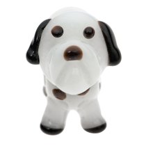 Sterling Silver Round Black White Spot Dalmatian Puppy Dog Glass Bead for European Charm Bracelets