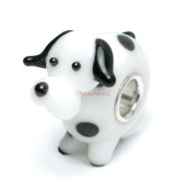 Sterling Silver Round Black White Spot Dalmatian Puppy Dog Glass Bead for European Charm Bracelets