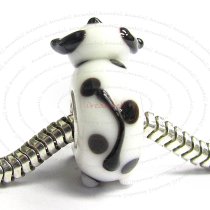 Sterling Silver Round Black White Spot Dalmatian Puppy Dog Glass Bead for European Charm Bracelets