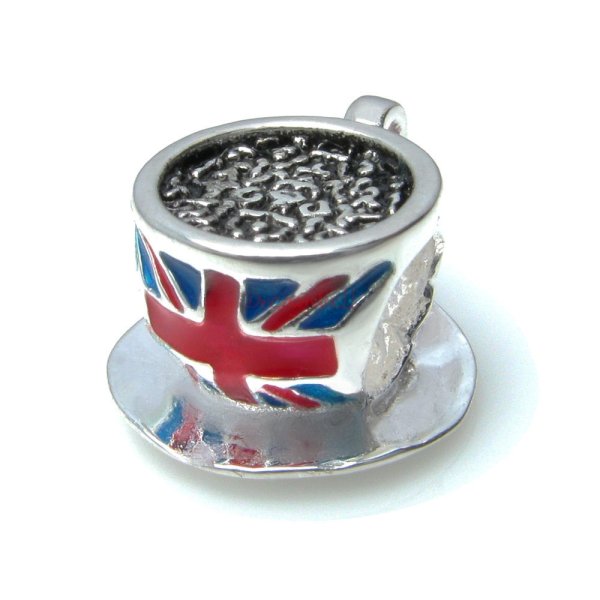 1x 925 Sterling Silver British Cup Tea Britain Flag Bead Fits European Charm Bracelet