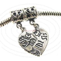 Sterling Silver Big Lil Sis Sister Love Heart Pendant Dangle Bead for European Charm Bracelets