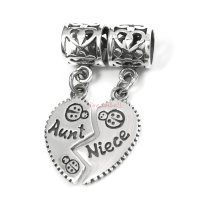 Sterling Silver Aunt Niece Love Heart Dangle Pendant Bead for European Charm Bracelets