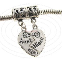 Sterling Silver Aunt Niece Love Heart Dangle Pendant Bead for European Charm Bracelets