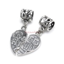 Sterling Silver Best Friend Love Heart Pendant Dangle Bead for European Charm Bracelets