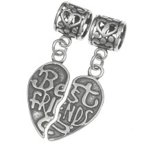Sterling Silver Best Friend Love Heart Pendant Dangle Bead for European Charm Bracelets