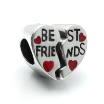 1x 925 Sterling Silver Best Friend Love Heart Enamel Bead Fits European Charm Bracelet