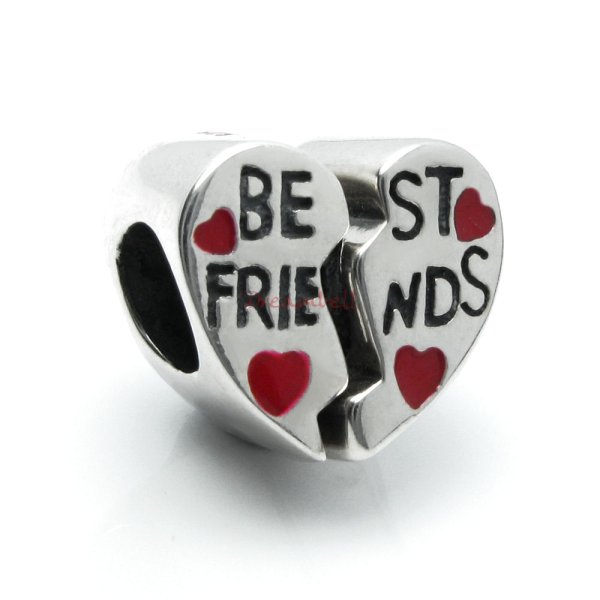1x 925 Sterling Silver Best Friend Love Heart Enamel Bead Fits European Charm Bracelet