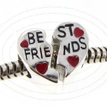 1x 925 Sterling Silver Best Friend Love Heart Enamel Bead Fits European Charm Bracelet