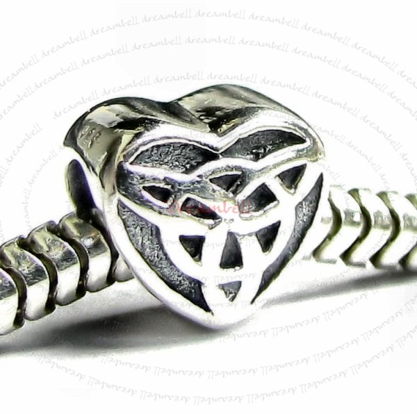 Antique 925 Sterling Silver Celtic Love Knot Triquetra Heart European Bead Charm