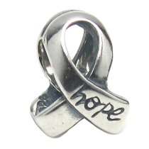 Sterling Silver Breast Cancer Ribbon Awareness w/ Hope Bead for European Charm Bracelets