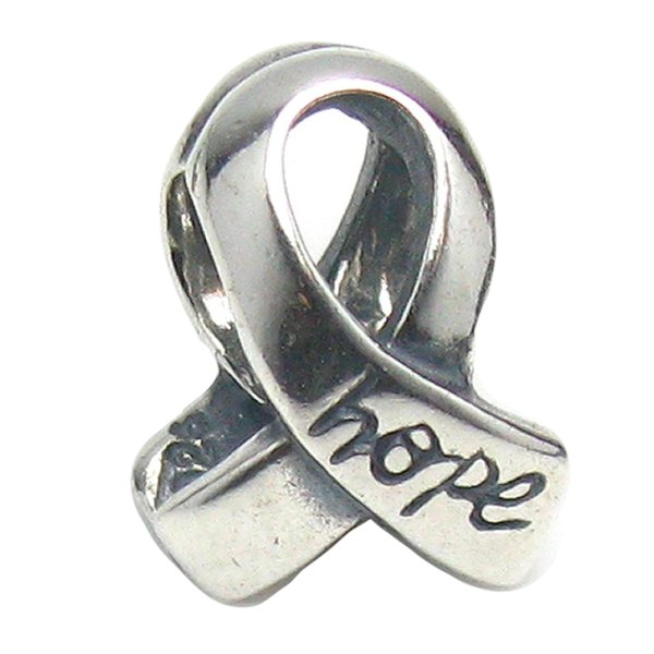 Sterling Silver Breast Cancer Ribbon Awareness w/ Hope Bead for European Charm Bracelets