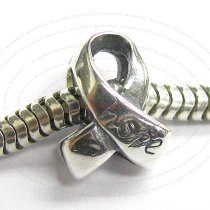 Sterling Silver Breast Cancer Ribbon Awareness w/ Hope Bead for European Charm Bracelets