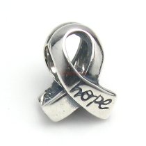 Sterling Silver Breast Cancer Ribbon Awareness w/ Hope Bead for European Charm Bracelets
