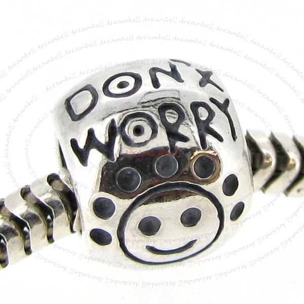 Sterling Silver Don't Worry Be Happy Smiley / Happy Face Bead for European Charm Bracelets