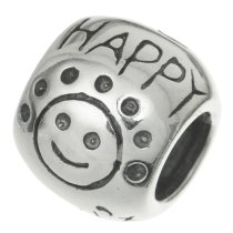 Sterling Silver Don't Worry Be Happy Smiley / Happy Face Bead for European Charm Bracelets