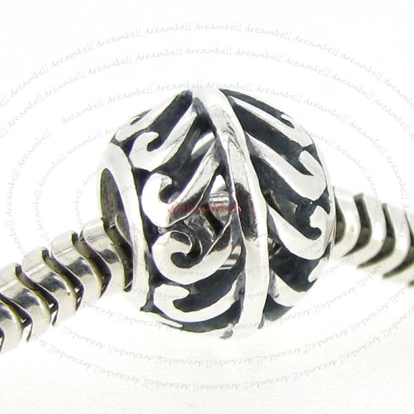 Antique Sterling Silver Filigree Feather Bead for European Charm Bracelets