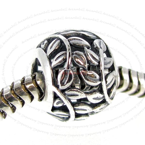 .925 Sterling Silver Round Tree of Love Leaf European Bead Charm
