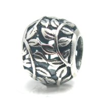 .925 Sterling Silver Round Tree of Love Leaf European Bead Charm