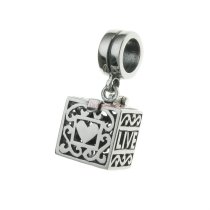 Sterling Silver Heart Love Laugh Live Locket Dangle Bead for European Charm Bracelets