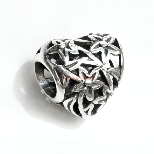 925 Sterling Silver Filigree Love Flower Leaf Heart European Bead Charm