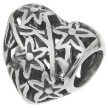 925 Sterling Silver Filigree Love Flower Leaf Heart European Bead Charm