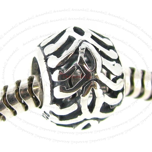 925 Sterling Silver Round Filigree Tree of Life Leaf Bead for European Charm Bracelet