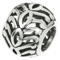 925 Sterling Silver Round Filigree Tree of Life Leaf Bead for European Charm Bracelet