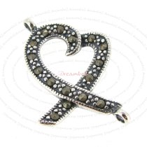 1x Sterling Silver Antique Peace Heart Ribbon Marcasite Link Connector