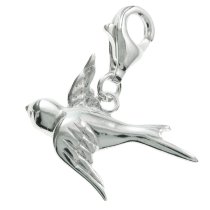 Sterling Silver Peace Flying Dove / Swallow Bird Dangle Pendant European Lobster Clip on Charm