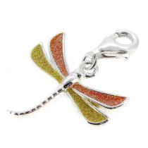 Sterling Silver Dragonfly Enamel Dangle Pendant for European Lobster Clip on Charm