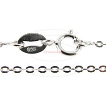 Rhodium on Sterling Silver Oval Ring Rolo Link Cable Chain Necklace 16″