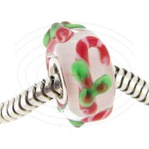 Sterling Silver Round Christmas Gift Stick Candy Cane Red Green Glass Bead for European Charm Bracelets