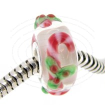 Sterling Silver Round Christmas Gift Stick Candy Cane Red Green Glass Bead for European Charm Bracelets