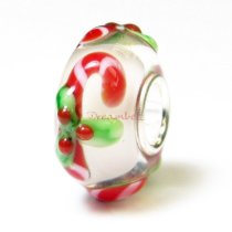 Sterling Silver Round Christmas Gift Stick Candy Cane Red Green Glass Bead for European Charm Bracelets