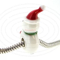 Sterling Silver Round Christmas Snowman Glass Bead for European Charm Bracelets