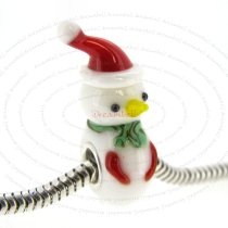 Sterling Silver Round Christmas Snowman Glass Bead for European Charm Bracelets