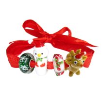 4pcs Sterling Silver Christmas Assorted Deer Snowman Snowflake Gift Stick with Ribbon Glass Bead for European Charm Bracelets