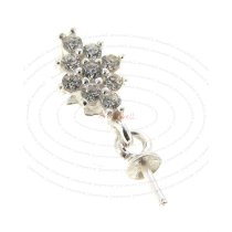 1x Sterling Silver CZ Crystal Bail Pin with 3mm Cup Pearl Pendant Connector