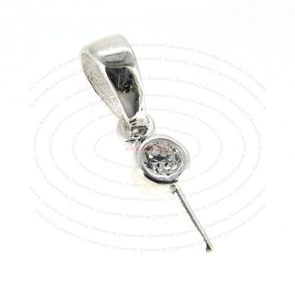 1x Sterling Silver CZ Crystal Bail Pin Pearl Pendant Connector