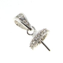 1x Sterling Silver CZ Crystal Bail Pin with 8mm Cup Pearl Pendant Connector