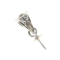 1x Sterling Silver CZ Crystal Bail Pin with 4mm Cup Pearl Pendant Connector