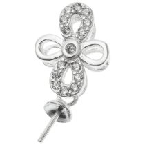 1x Sterling Silver Flower CZ Crystal Bail Pin 4mm Cup Pearl Pendant Connector