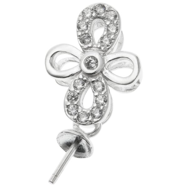 1x Sterling Silver Flower CZ Crystal Bail Pin 4mm Cup Pearl Pendant Connector