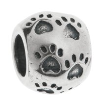 Sterling Silver Dog Puppy Footprint Paw on Round Bead for European Charm Bracelets